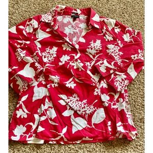 Talbots women 12 Stretch red white v-neck top